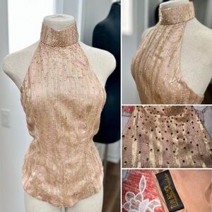 Gold Sequin and rhinestone Halter Top